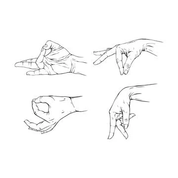Set gesture hand line art Stock Illustration