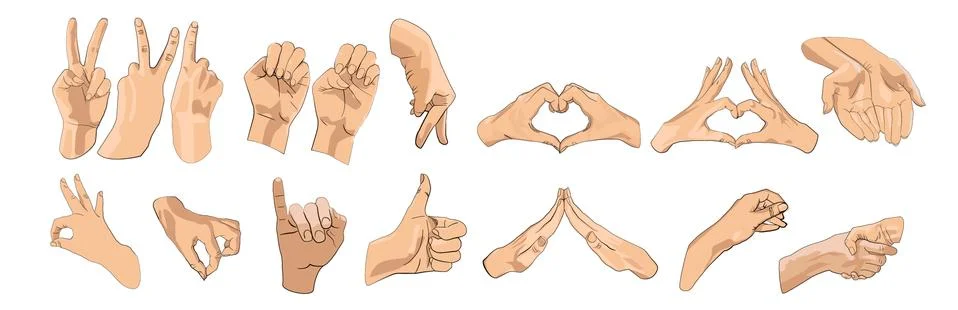 Set of gestures of hands. different gestures Stock Illustration