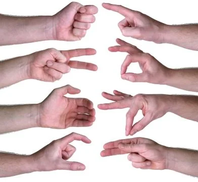 Set of gestures hands over white background Foto stock