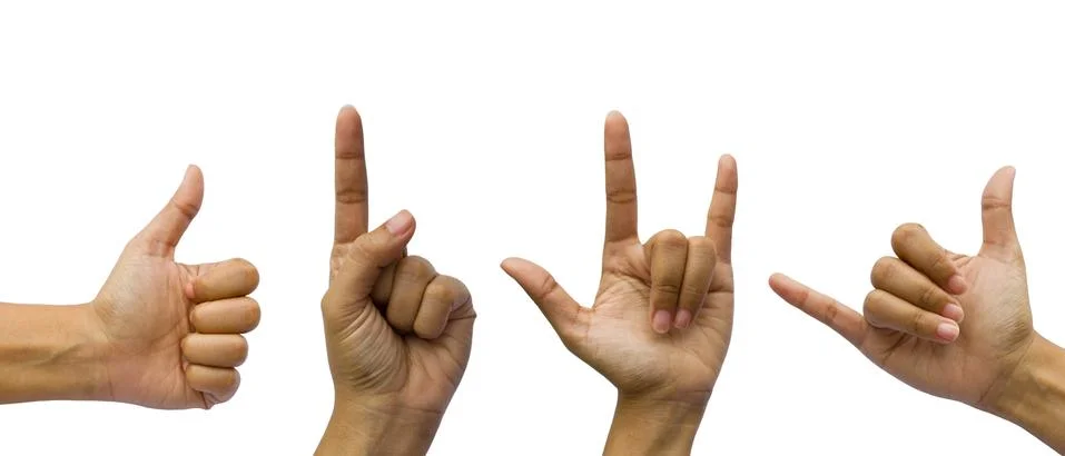 Set of gesturing hands isolated on white background. Stock Photos