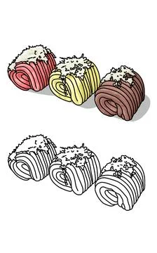 A set of getuk  Cassava sweet bread with different colors with Grated coconut. S Stock Illustration