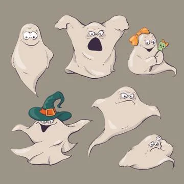 Set of ghost characters emoticons isolated. Vector illustration Stock Illustration