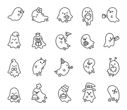 Set of ghost characters featuring emotions Stock Illustration