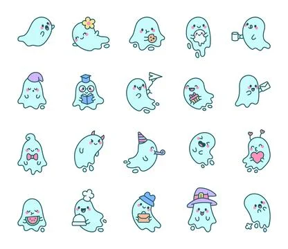 Set of ghost characters featuring emotions Stock Illustration