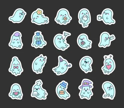 Set of ghost characters featuring emotions Stock Illustration