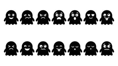 Set of ghost emojis, funny spooky halloween character emoticons with variou.. Stock Illustration