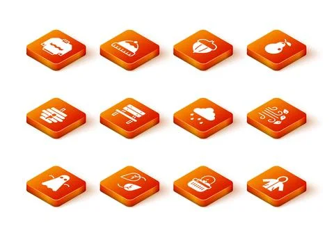 Set Ghost, Leaf, Hive for bees, Bench, Basket and food, Cloud with rain Stock Illustration