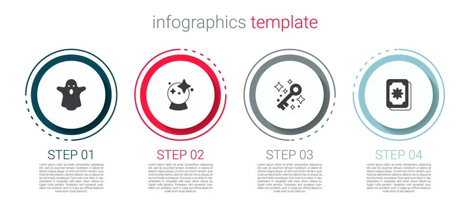 Set Ghost, Magic ball, Old magic key and Tarot cards. Business infographic .. Illustrazione stock