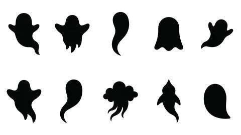 Set of ghost shapes and silhouettes, scary halloween elements. Stock Illustration
