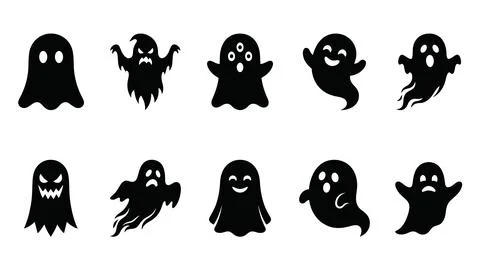Set of ghost silhouettes for creative halloween design projects. Stock Illustration