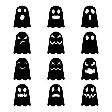 Set of Ghost Silhouettes with Different Facial Expressions. Vector Stock Illustration