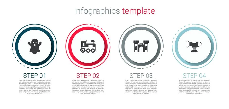 Set Ghost, Toy train, Castle and Swing plane. Business infographic template Stock Illustration