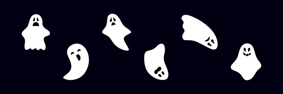 Set of ghosts with scary smiling faces for Halloween. Vector flat style illus Illustrazione stock