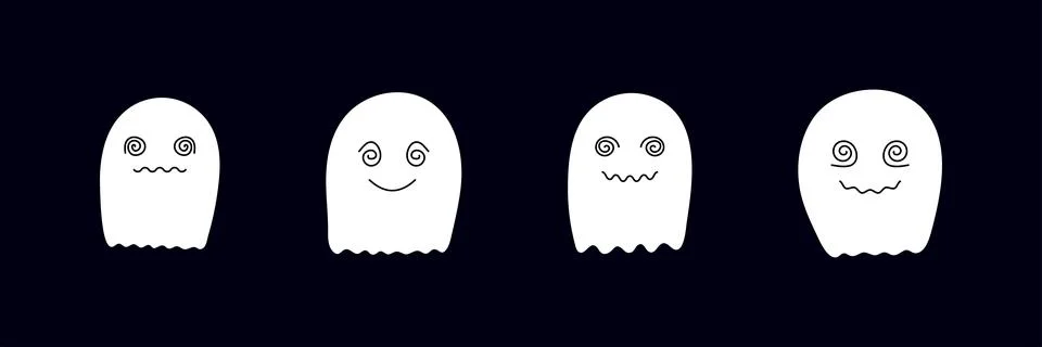 Set of ghosts with scary smiling faces for Halloween. Vector flat style illus Illustrazione stock