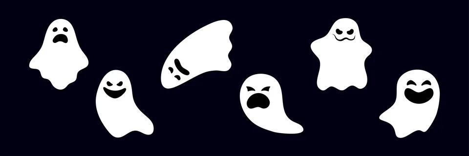 Set of ghosts with scary smiling faces for Halloween. Vector flat style illus Illustrazione stock