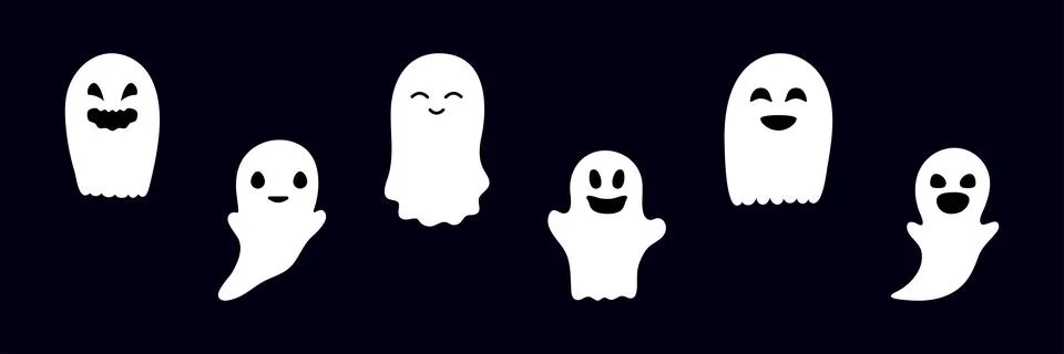 Set of ghosts with scary smiling faces for Halloween. Vector flat style illus Illustrazione stock