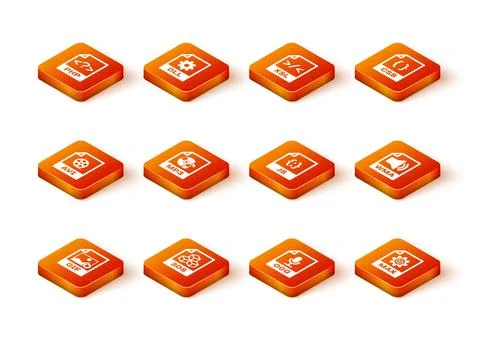 Set GIF file document, 3DS, AVI, MP3, OGG and JS icon. Vector Stock Illustration