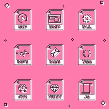 Set GIF file document, BMP, DLL, MP3, MSG and CSS icon. Vector イラスト素材