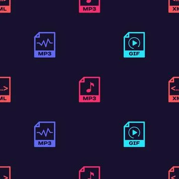 Set GIF file document, MP3,  and XML on seamless pattern. Vector 스톡 일러스트
