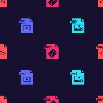 Set GIF file document, MP4, MSG and PHP on seamless pattern. Vector 库存插图