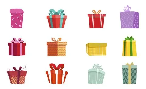 Set of gift with bow cartoon flat collection Stock Illustration