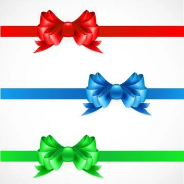 Set of gift bows with ribbons. Red, green and blue color. Stock Illustration