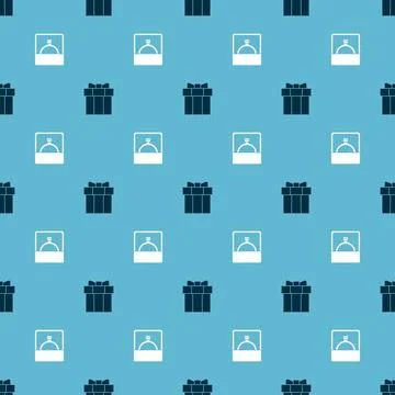 Set Gift box and Diamond engagement ring on seamless pattern. Vector Stock Illustration