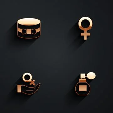 Set Gift box and heart, Female gender symbol, and Perfume icon with long sh.. Stock-Illustration
