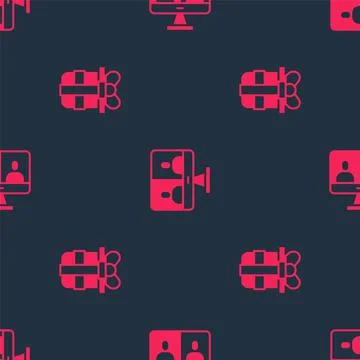 Set Gift box and Video chat conference on seamless pattern. Vector Stock Illustration