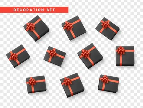 Set gift box black, with red ribbon and bow. Stock Illustration
