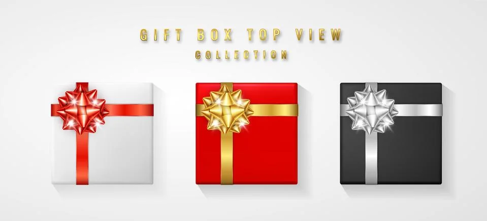 Set Gift box with bow and ribbon top view. Element for decoration gifts, gree Stock Illustration