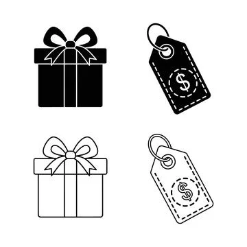 Set of gift box with bow and price tag icons for shopping sale and holiday .. Ilustração Stock