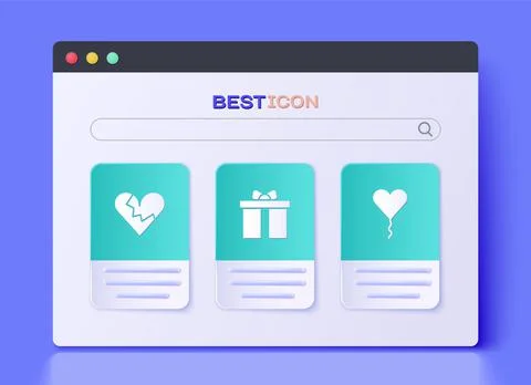 Set Gift box, Broken heart or divorce and Balloon in form of icon. Vector イラスト素材