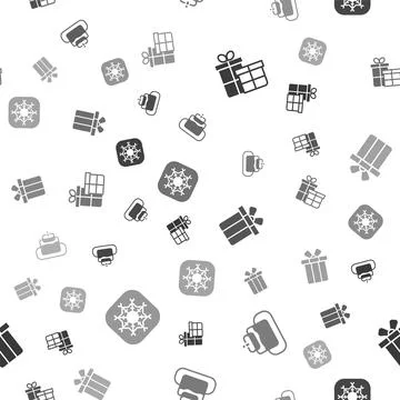 Set Gift box, Cake, and Snowflake on seamless pattern. Vector Illustrazione stock
