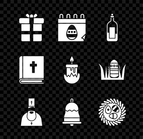 Set Gift box, Calendar with Easter egg, Bottle of wine, Priest, Ringing bell, 스톡 일러스트