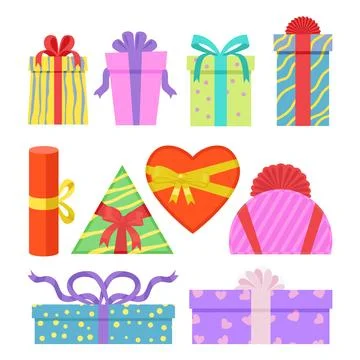 Set of Gift box cartoon set collection. Illustration of isolated cartoon ic.. Stock Illustration