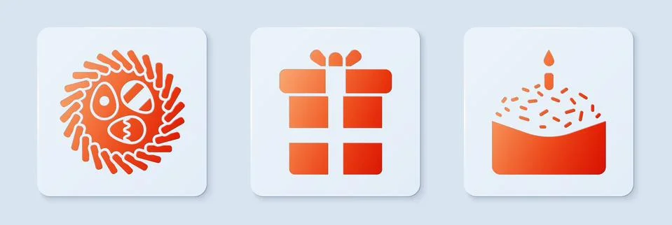 Set Gift box, Easter egg in a wicker nest and Easter cake and candle. White Illustrazione stock