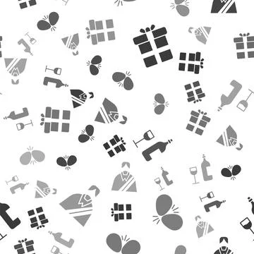 Set Gift box, Easter eggs, Wine bottle with glass and Jesus Christ on seamless Illustrazione stock