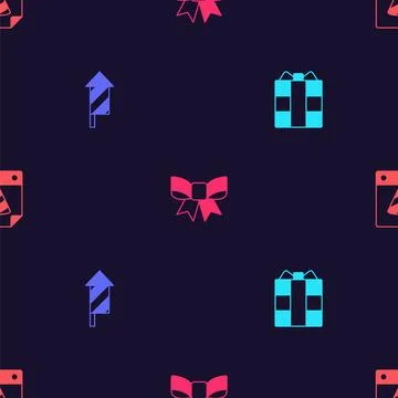 Set Gift box, Firework rocket, bow and Calendar party on seamless pattern. .. 스톡 일러스트