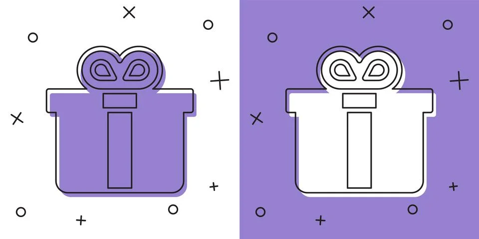 Set Gift box icon isolated on white and purple background. Vector 스톡 일러스트