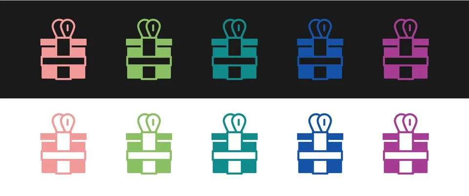 Set Gift box icon isolated on black and white background. Vector Stock Illustration