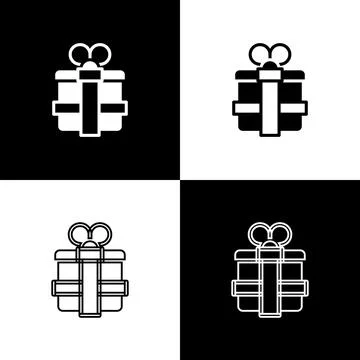 Set Gift box icon isolated on black and white background.  Vector 스톡 일러스트