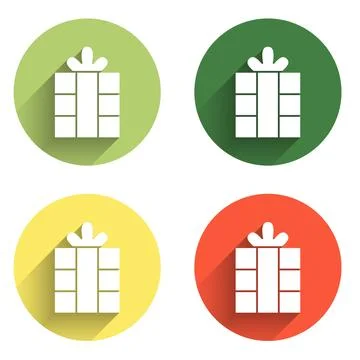 Set Gift box icon isolated with long shadow background. Merry Christmas and.. Stock Illustration