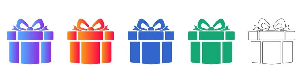 Set of Gift Box Icons in Gradient and Outline Styles Stock Illustration