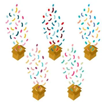 Set of gift box isolated on white background with confetti explosion Stock Illustration