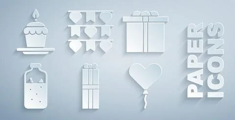 Set Gift box, Mulled wine, Balloon form of heart, Carnival garland with flags イラスト素材