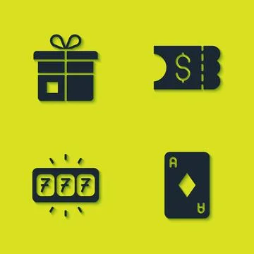 Set Gift box, Playing card with diamonds, Slot machine jackpot and Lottery 스톡 일러스트