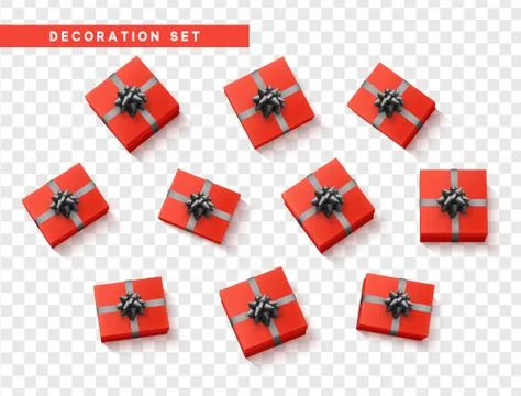 Set gift box red, with black ribbon and bow. Stock Illustration