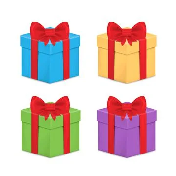 Set of Gift box with ribbon and Bow. Vector illustration. Stock Illustration