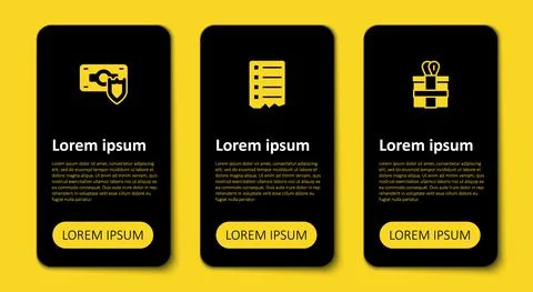 Set Gift box, Shopping list and Money with shield. Business infographic template Illustration